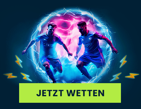 Zwei Fußballer mit Lichteffekt und Button Jetzt wetten