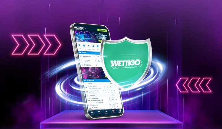 Wettigo Login auf dem Smartphone mit Schutzschild und neonfarbenem Effekt
